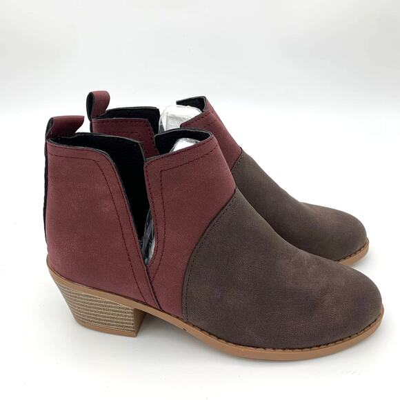 V Cut Ankle Boots Women Size 8.5 Chunky Block Stacked Low Heel Bootie - Picture 3 of 8